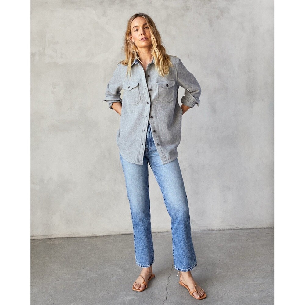 Outerknown SEA Jeans The Strand Straight High Rise Cropped Ankle Med Blue Wash